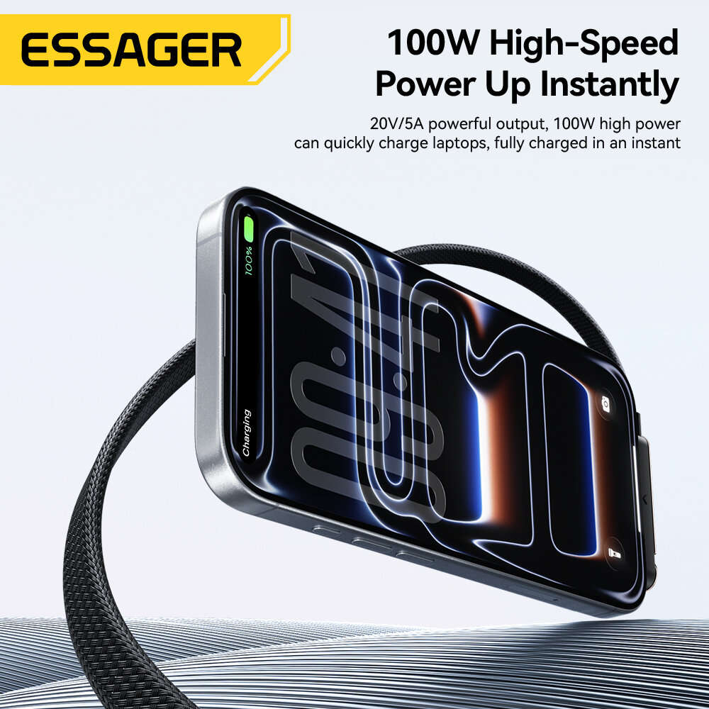 1M - ESSAGER ES-X78 5A 100W Type-C to Type-C Cable Fast Charging Data Transmission Thickened Copper
