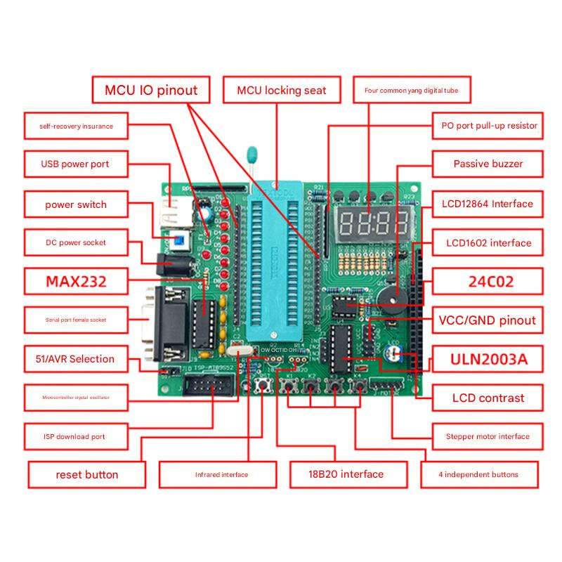 DIY Kit - DIY JZ-K3 C51 Microcontroller Development Kit MAX232 USB DC Port Self-Reset Protection Mul