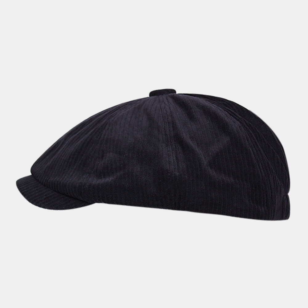 Men Newsboy Hats British Retro Plain Corduroy Short Brim Ivy Cap Octagonal Hat Painter Hat