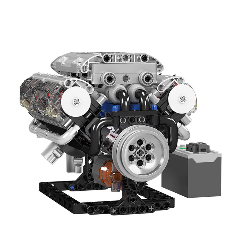 Silver - Mould King 10088 Technical Car Building Block MOC Motorized V8 Engine Model Brick Assembly