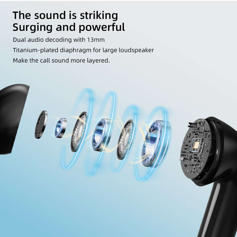 Black - BX-T7 TWS bluetooth 5.4 Earphone Smart Touch Screen Earphone 13mm Large Moving Coil Call Noi