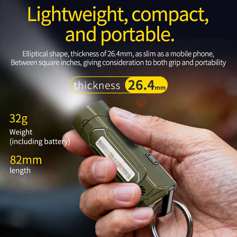 Black - BIKIGHT K220 Mini Keychain Flashlight with UV Violet Light Buzzing Horn USB-C Charging Water