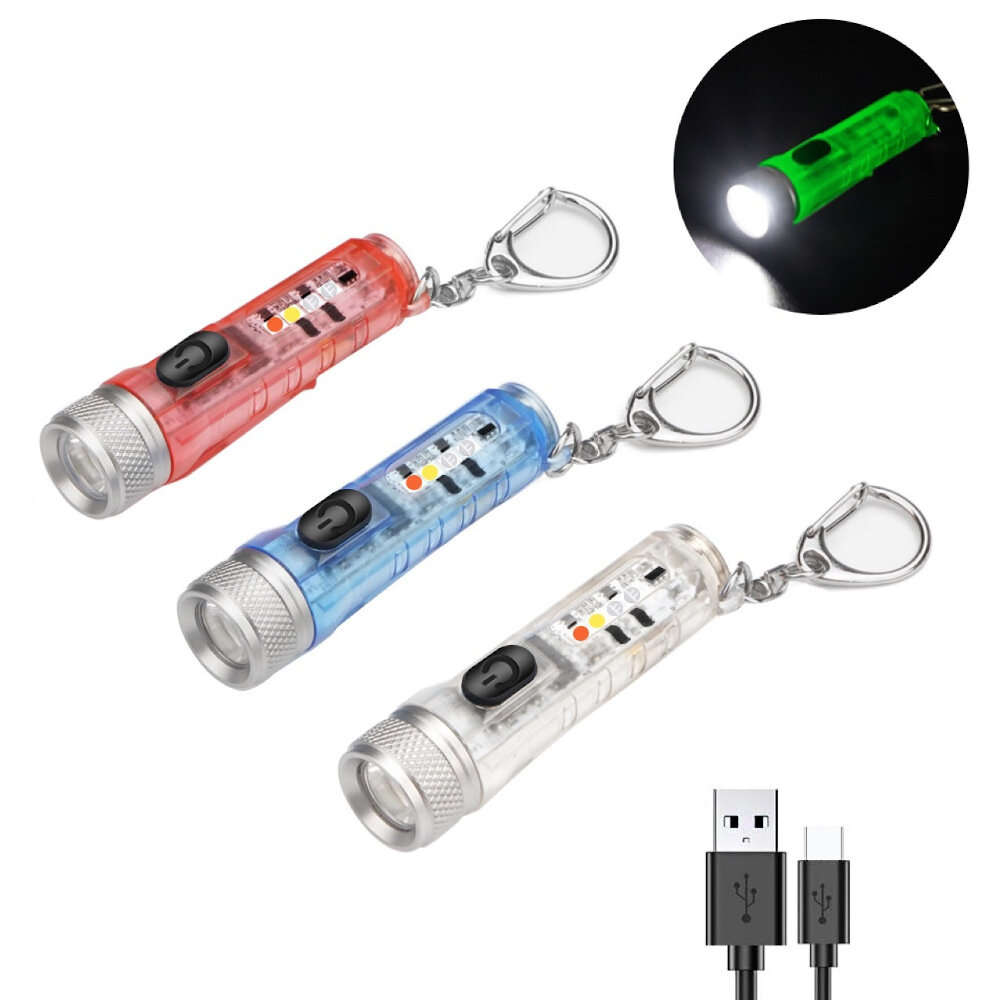 Transparent - BIKIGHT M300 GITD-Green Self-luminous 400LM 6500K EDC Keychain Flashlight with RGB Sid