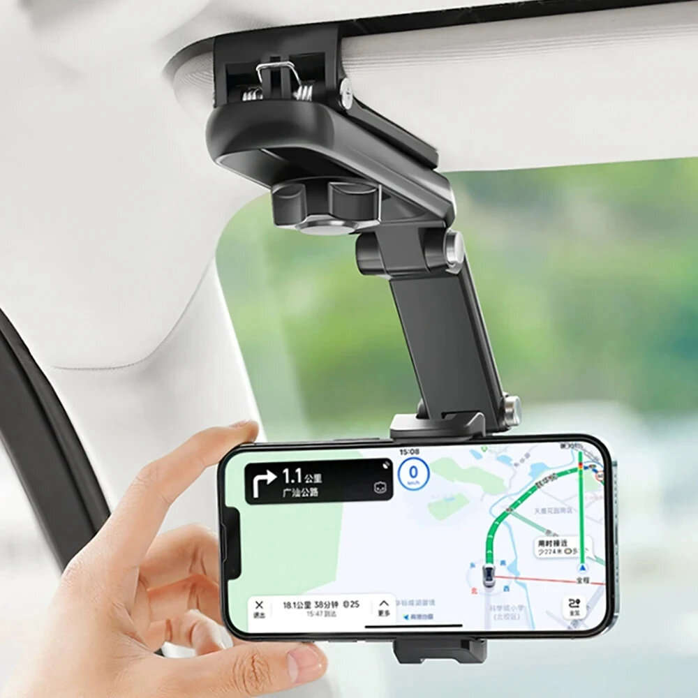 Grey - Universal Car Mobile Phone Holder Sun Visor Navigation 360 Rotation Car Support Direct View C