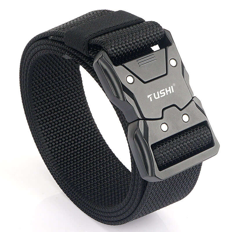 Black - 1Pc Popvcly Belt Metal Buckle Quick Release Belt Casual Tooling Training Belt Men's Pants Be