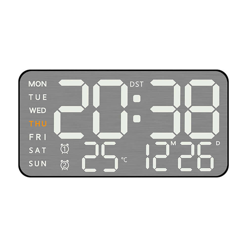 #B - Electronic Wall Clock Temperature Humidity Display Metal Brushed Multifunctional Wall Clock Dig