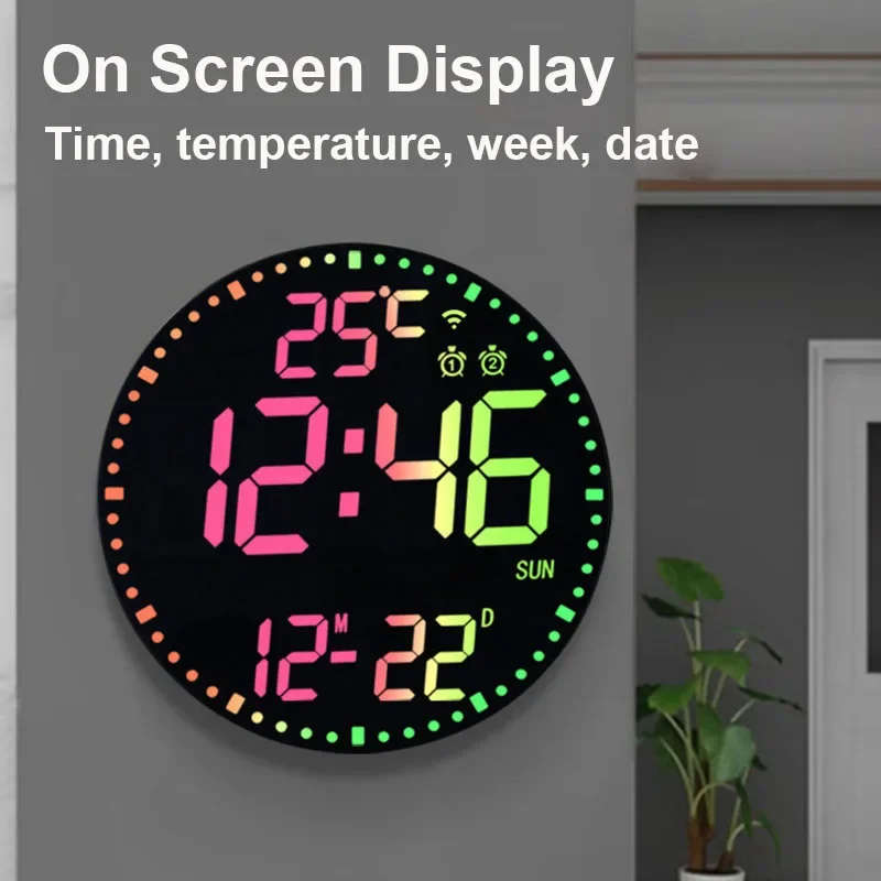 Type A - Tuya APP Smart Wifi Wall Clock RGB Calendar Clock Living Room Digital Wall Clock App Intell