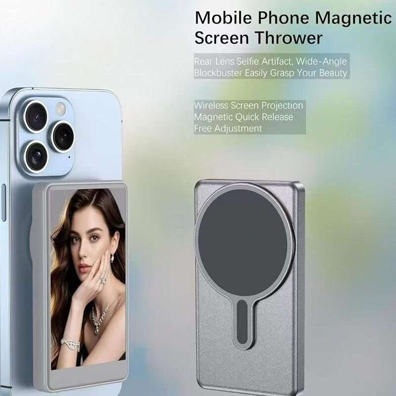 White - Magnetic Phone Selfie Monitor Screen for Smartphone Rear Camera Selfie with bluetooth Button