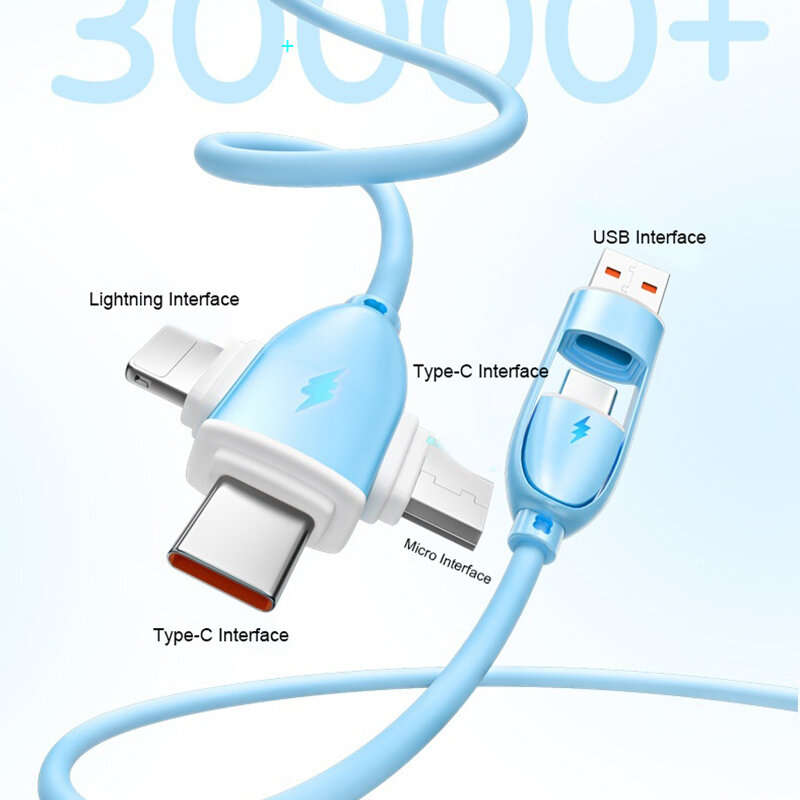 Blue - 60W 5-in-1 Cable USB-A/Type-C to iP/Micro/Type-C Cable Fast Charging Data Transmission Pure C