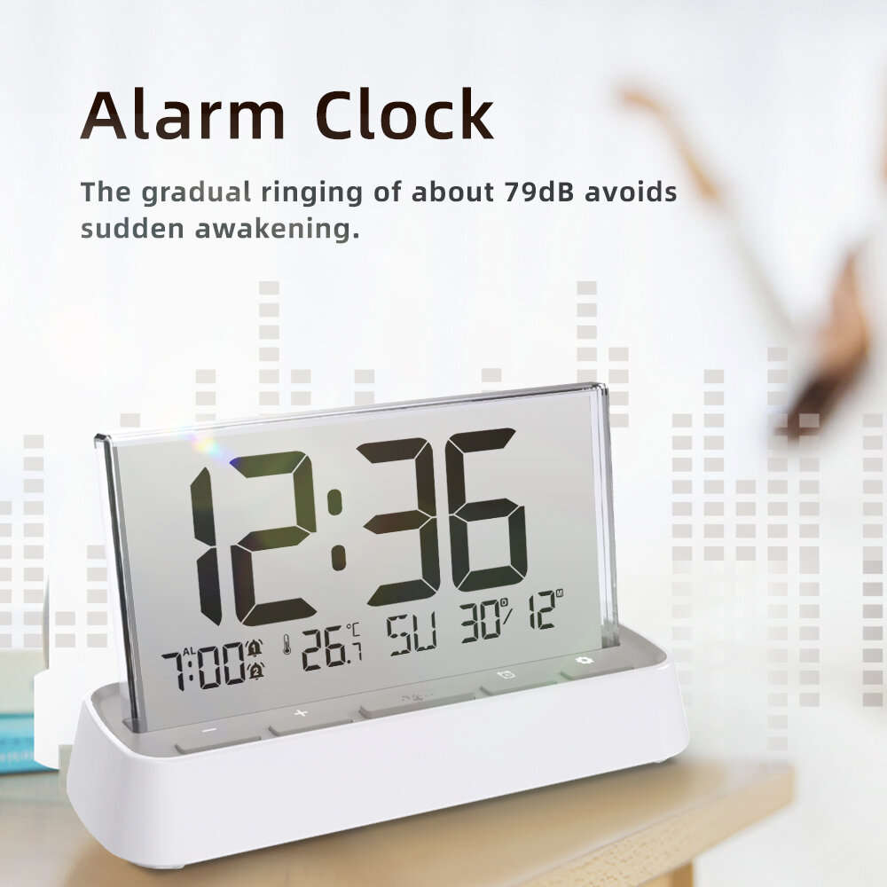 White - 3572 Multifunctional Digital Alarm Clock Large LCD Screen Display Dual Alarm Temperature Hum
