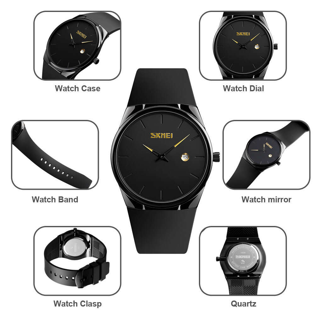 Black - SKMEI Men's Quartz Watch Waterproof Small Dial Date Calendar Simple Fashion Sports Watch for