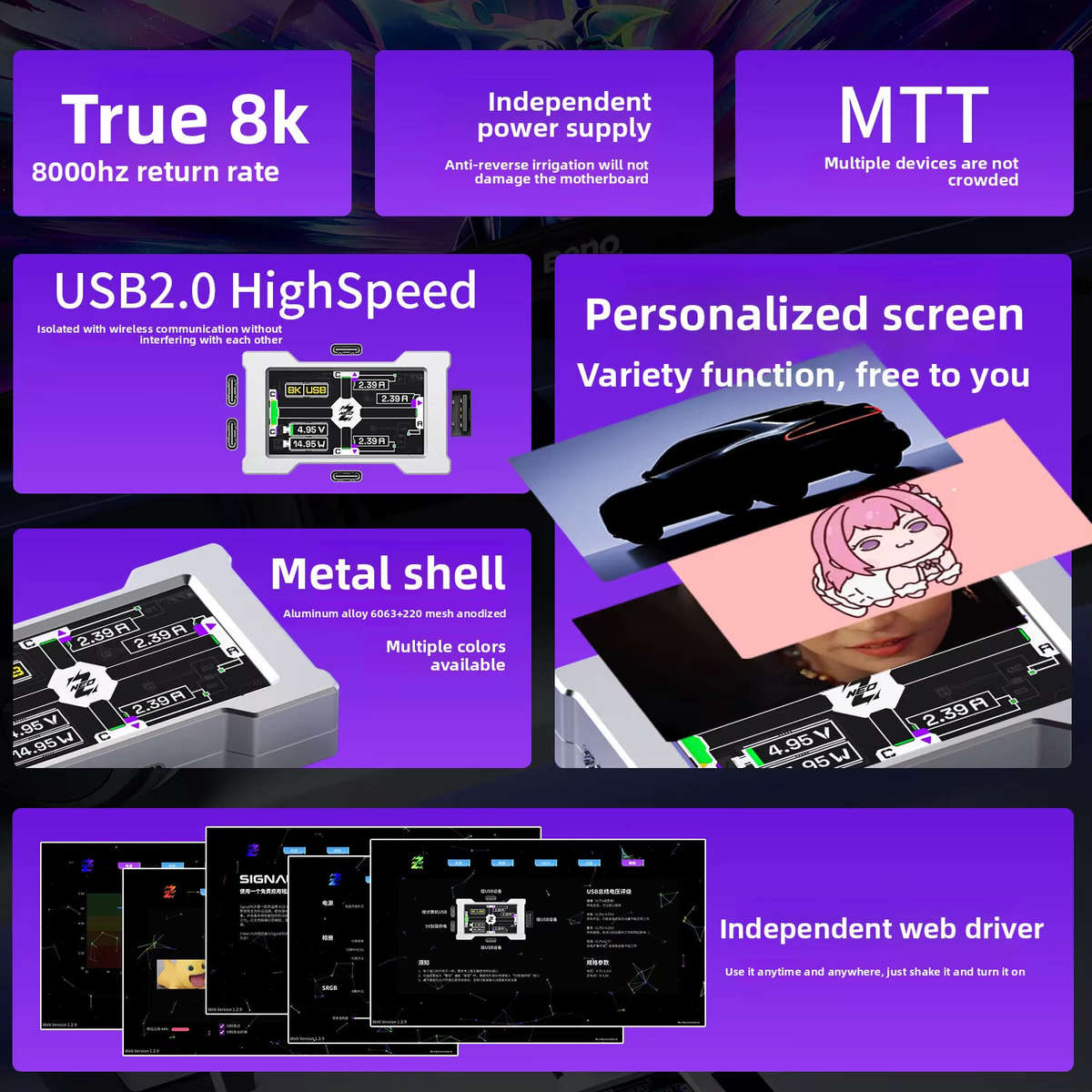 Black - HMHUB 2.4G WIFI Gaming Hub USB 2.0 High-Speed 8K Return Rate Multi-Channels MTT Anti-Reverse