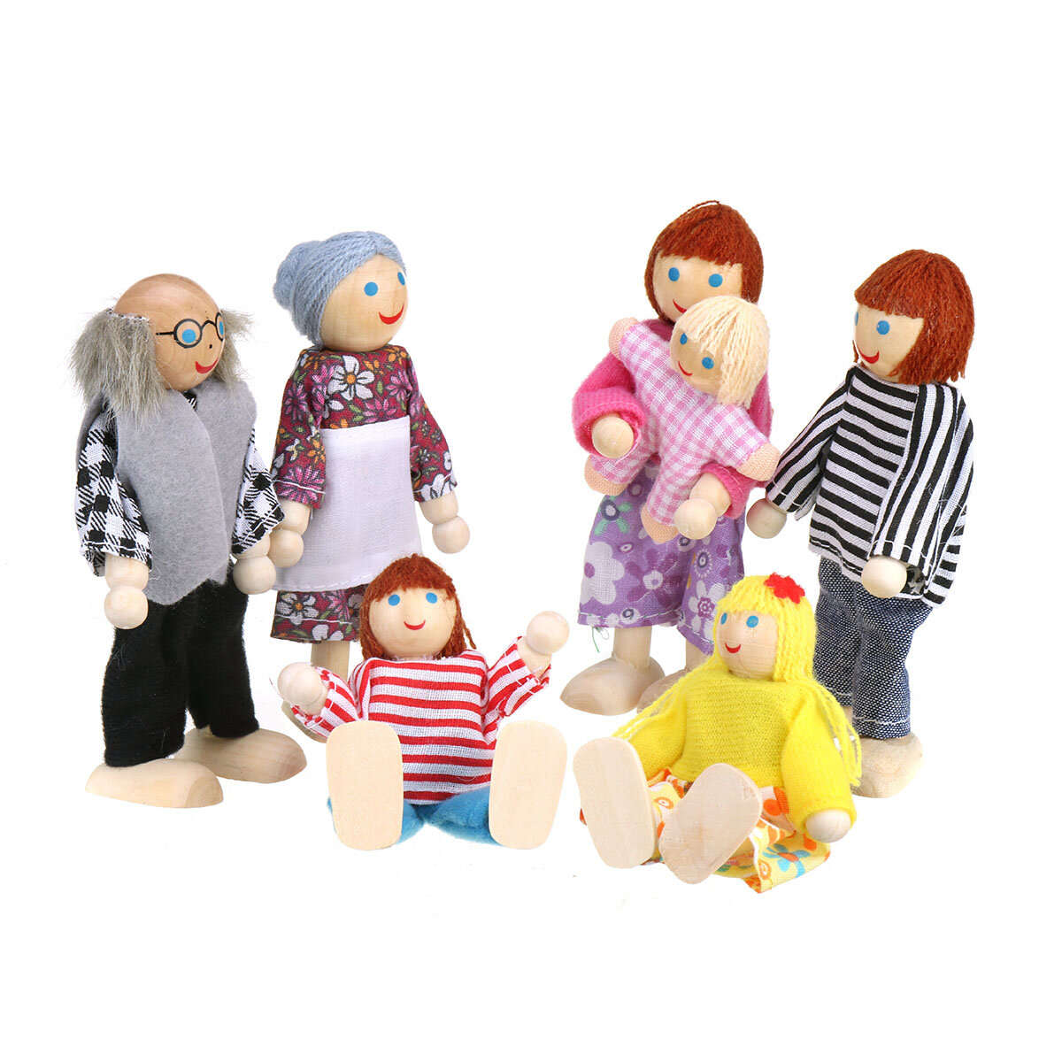 (Letter C )2/4/7 Person Happy Family Wooden People Doll House Figures Flexible Role Play Doll To...