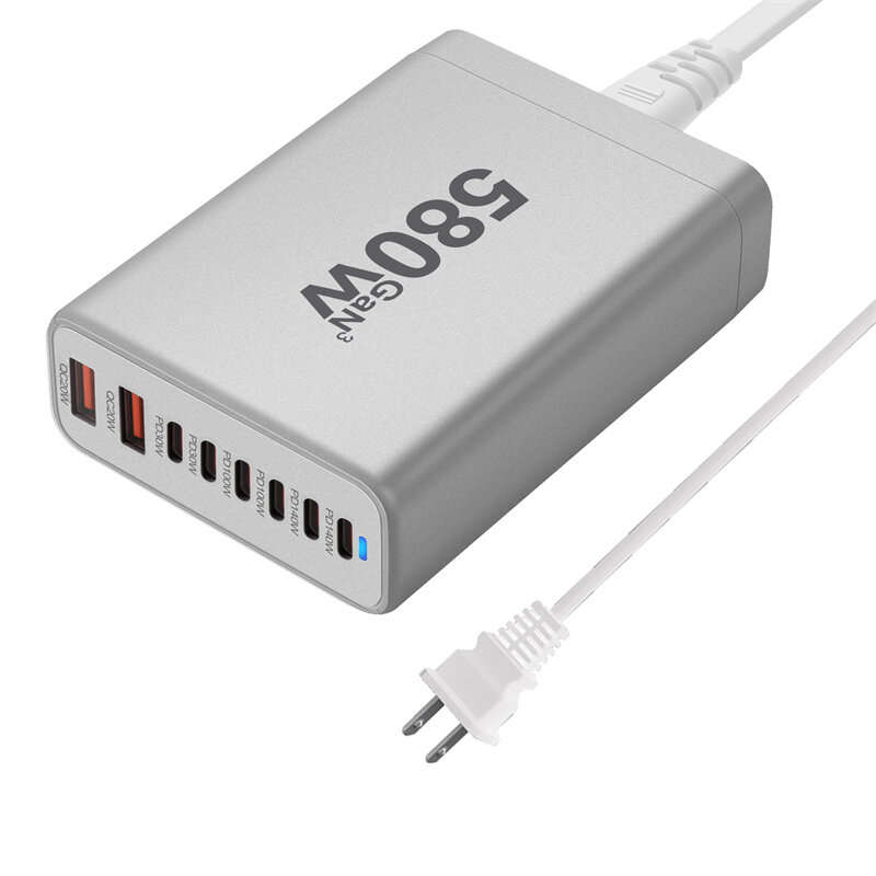 White & US Plug - [GaN Tech] Bakeey YMX-580W 580W 8-Port USB PD Charger 2USB-A+6USB-C PD QC Fast Cha