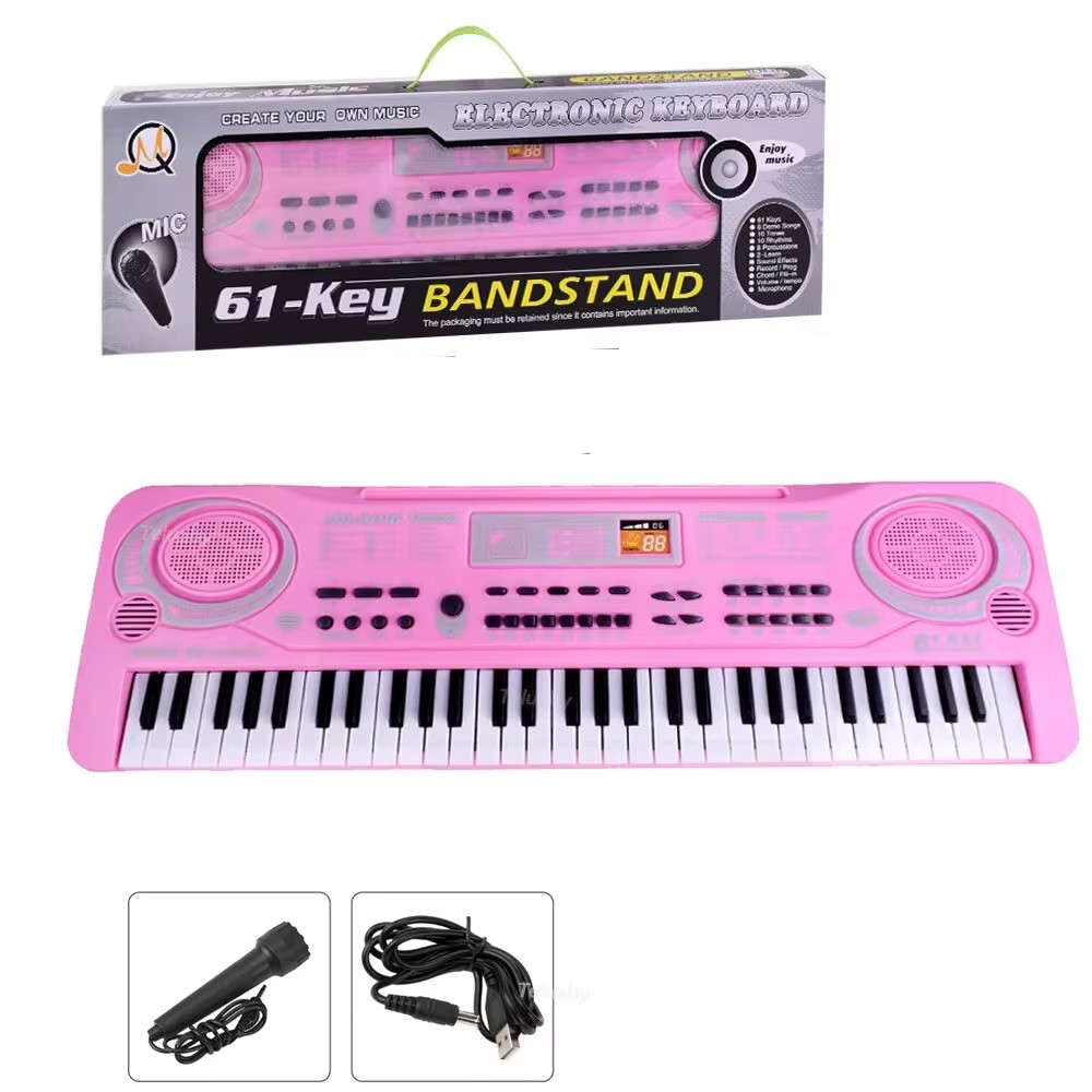 Pink - 61 Keys Portable Electronic Piano Keyboard Organ With Microphone Educational Toys Musical Ins