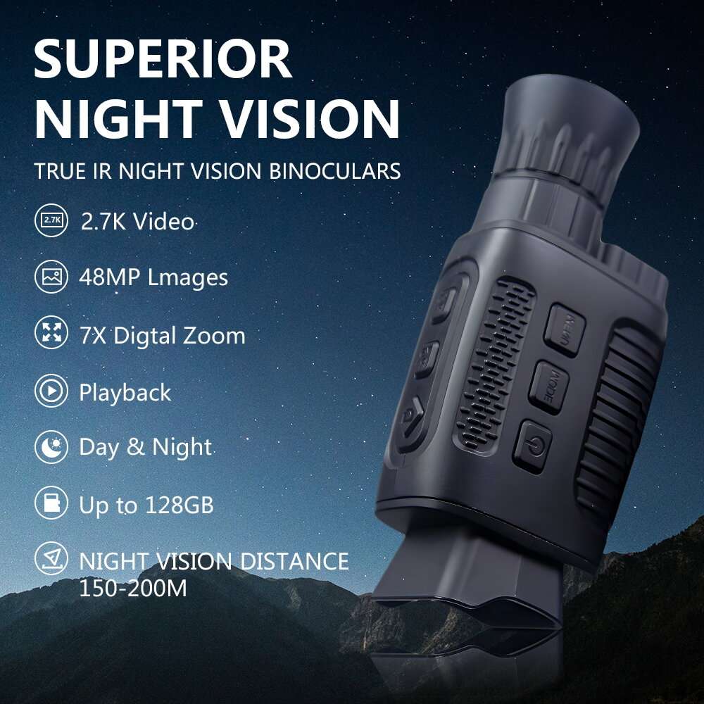 Black - IPRee Infrared Optical Night Vision Monocular With 2000mAh Rechargeable Battery 7X Zoom Digi