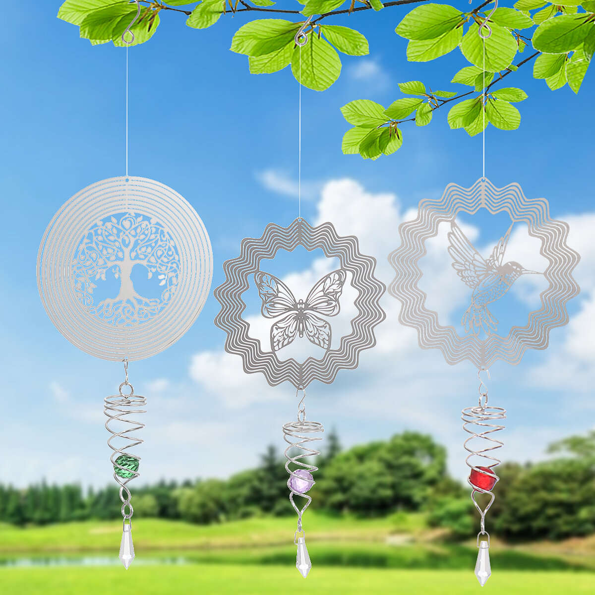 Butterfly - 3D Metal Wind Spinner Stainless Steel Rotating Metal Chimes Animal Pattern Stereo Wind C