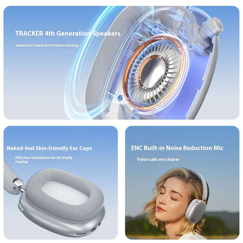 Silver - SY-T9 Gaming Headset Wireless bluetooth Headphone 40mm Driver Unit Spatial Audio ENC Noise