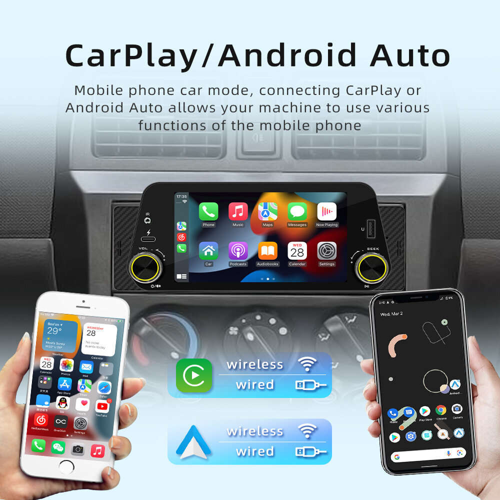 Black - 5 Inch Single Din Car Stereo MP5 Player 300PPI Ultra-Clear Touchscreen bluetooth Reverse Int