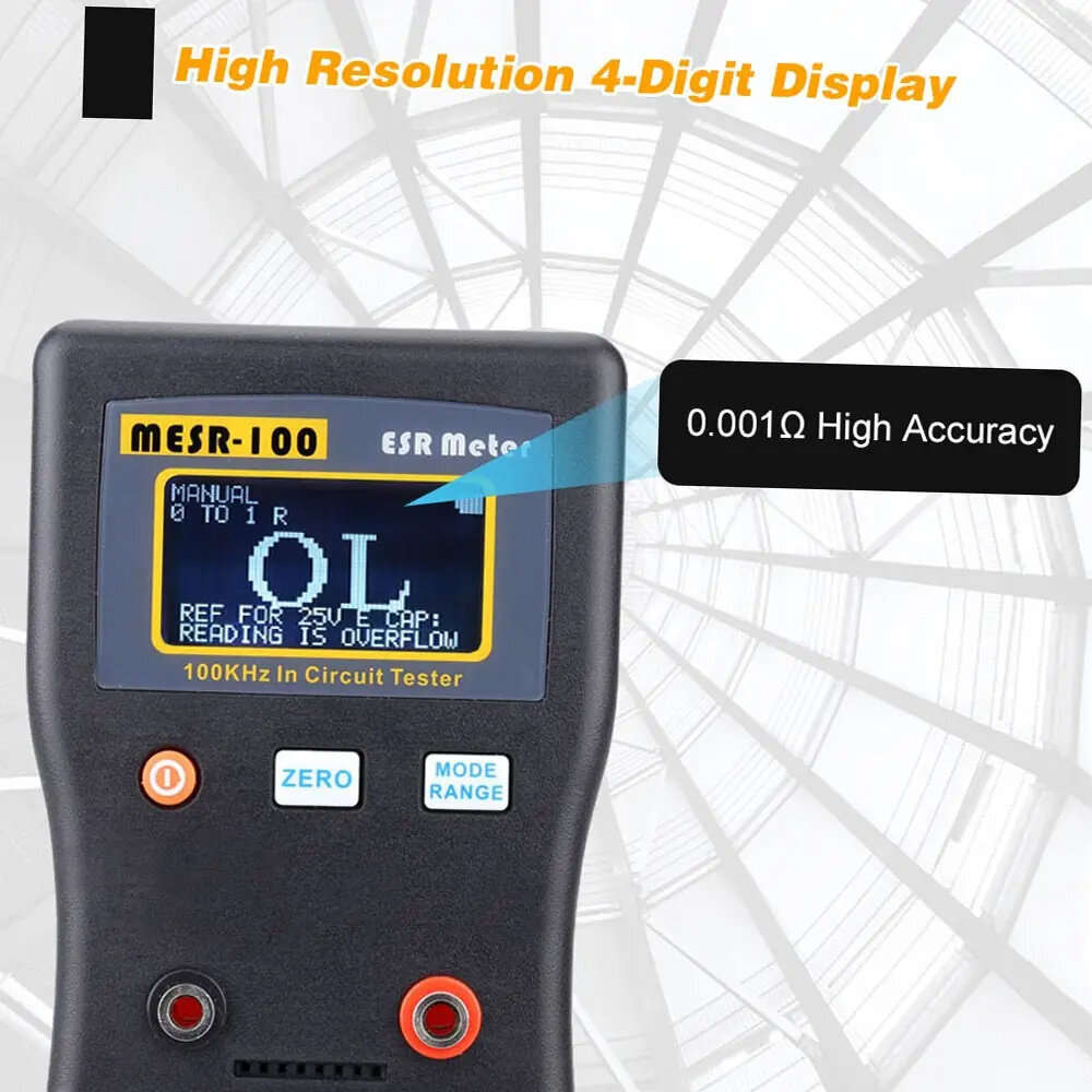 Upgraded Version - MESR-100 ESR Multimeter Capacitance Ohm Meter 100kHz 0.001 to 100.0 Auto-Ranging
