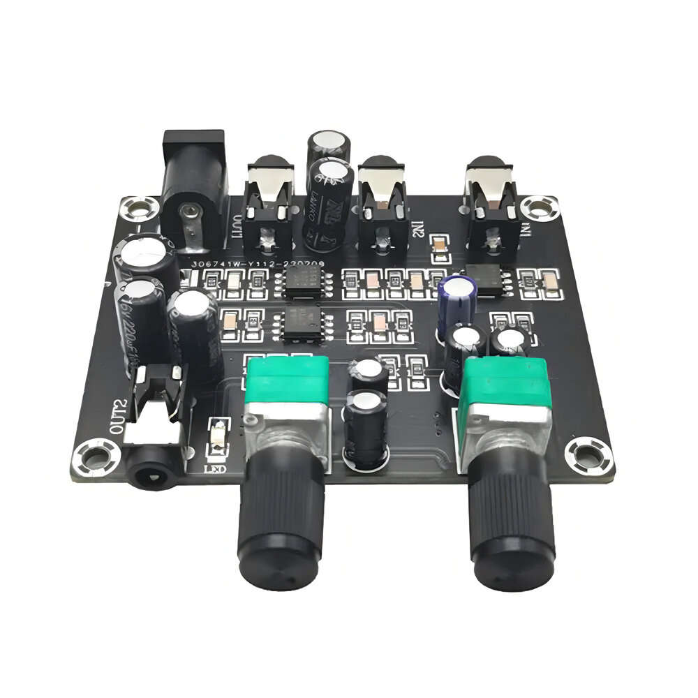 Black - HiFi 2-Way 2-Channel Stereo Audio Signal Mixer Board DC 5-24V 3.5mm Interface Low Noise Ampl