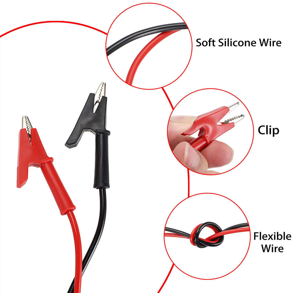 1M - Dual Ended Crocodile Alligator Clips 15A Test Lead Wire Cable 3.3 ft with Copper Clamps Electri