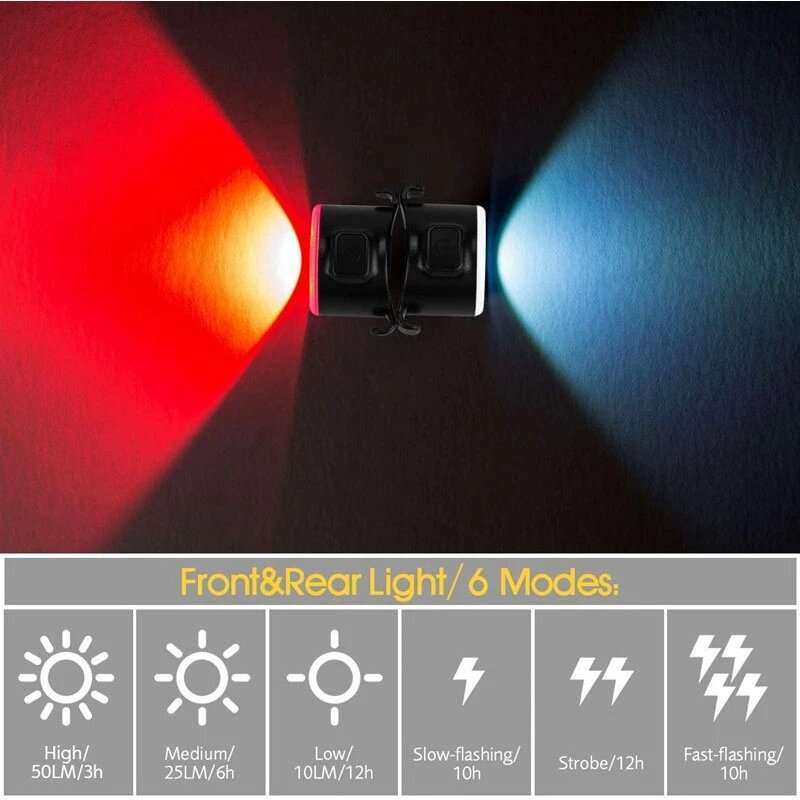 White light - Smart Bike Taillight 12 LED Lamp Beads 6 Light Modes 500mAh Battery Waterproof Bicycle
