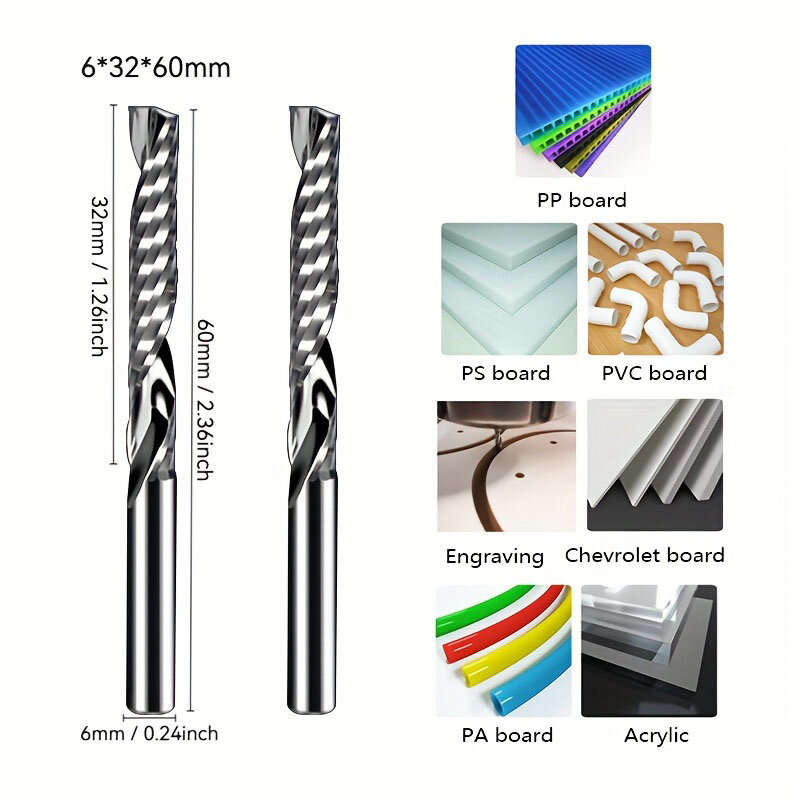#B - 6mm Shank Solid Carbide Spiral Router Bit Single Flute Up Cut O Type for CNC Milling Aluminum W