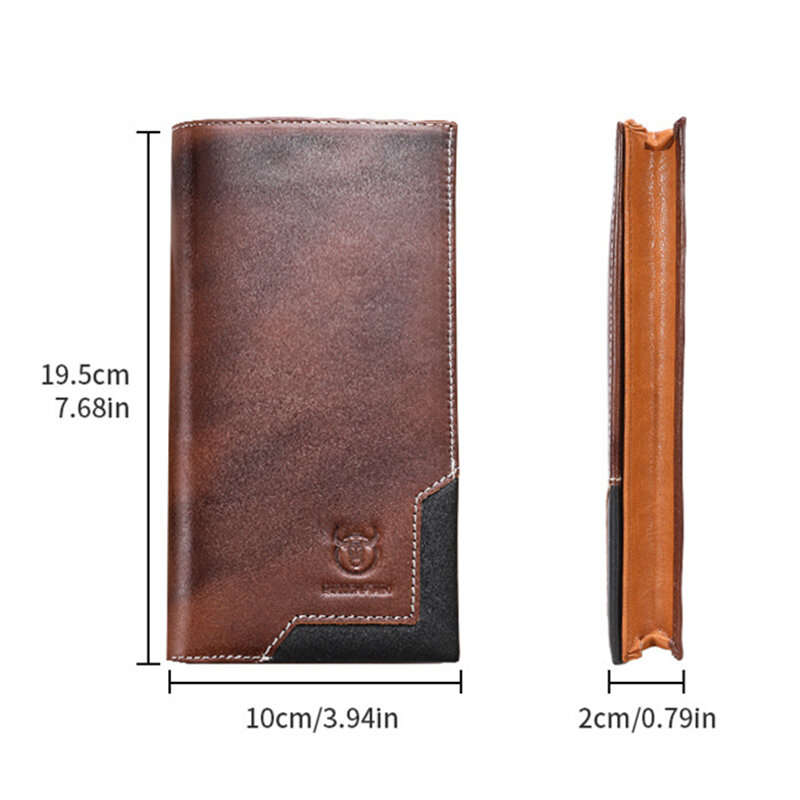 Coffee - BULLCAPTAIN Genuine Leather Mens Long Wallet Large-capacity Coin Purse RFID Blocking Credit