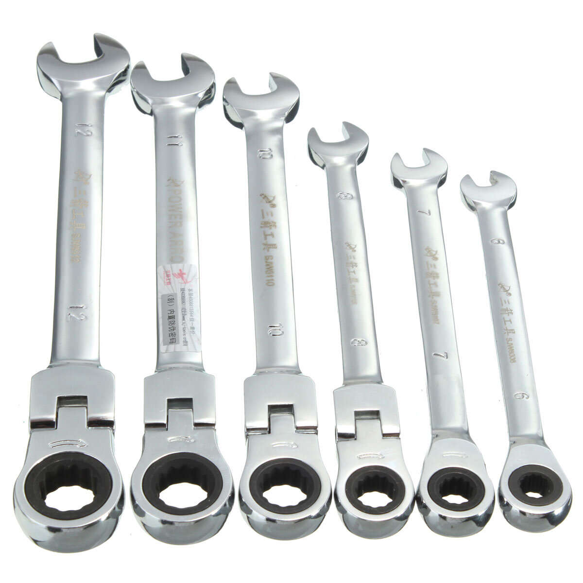 DANIU Flexible Pivoting Head Ratchet Combination Spanner Wrench Garage Metric Tool 6mm 7mm 8mm 10mm