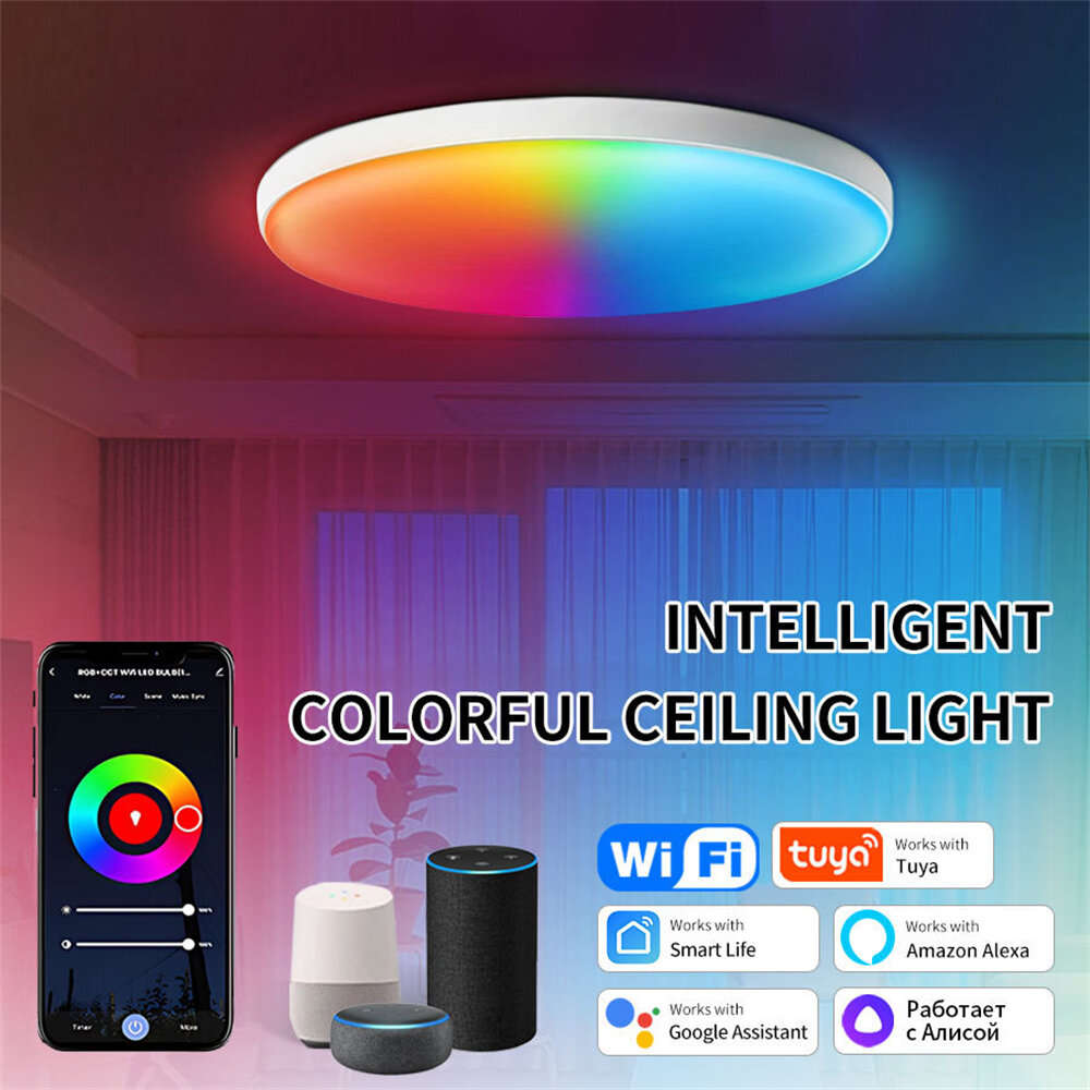 White - Elfeland 24W 30cm Smart LED Ceiling Light RGB+White Light WiFi APP & Voice Control 3000K~650