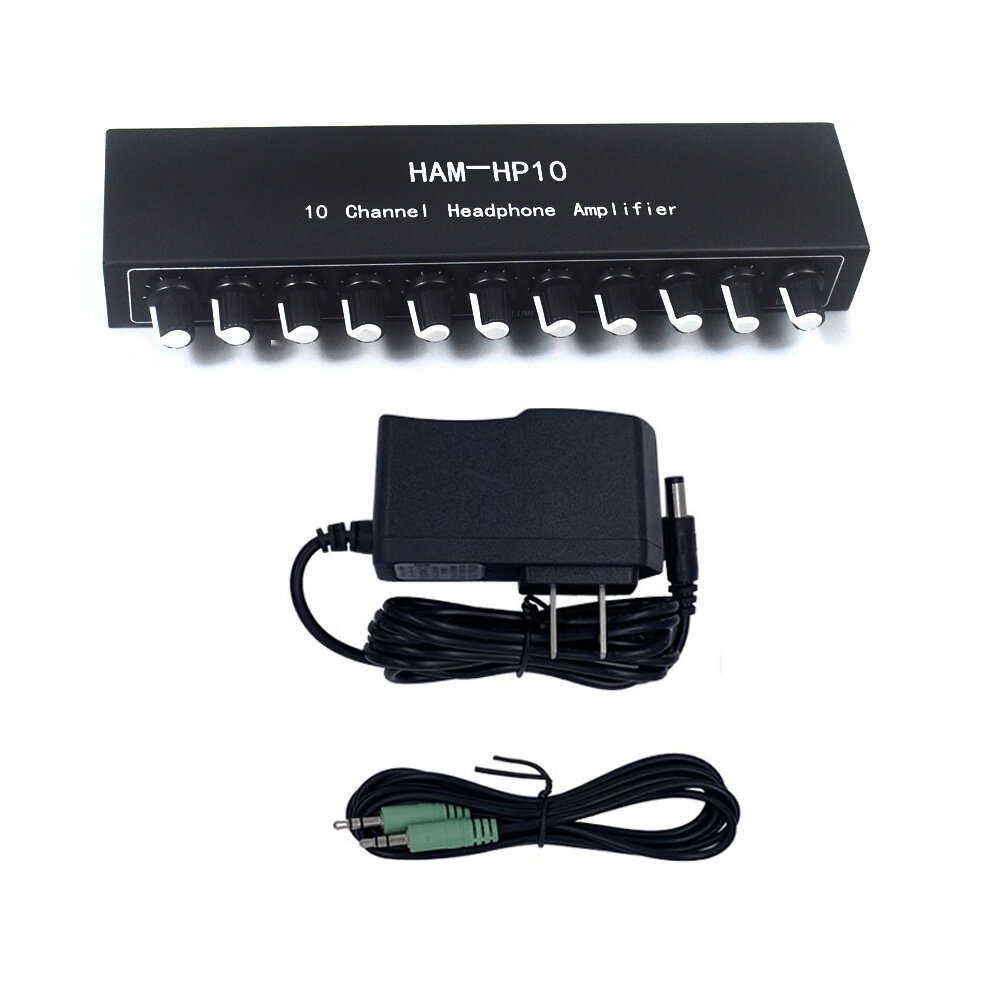 With EU Plug Cable - HAM-HP10 10 Channel Stereo Headphone Amplifier 1 Input 10 Output 12dB Gain NJM4