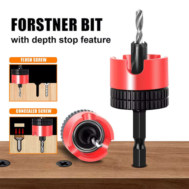 5Pcs - 5PCS Countersink Drill Bit Set High Quality Steel Adjustable Depth Stop Hex Shank Varied Size