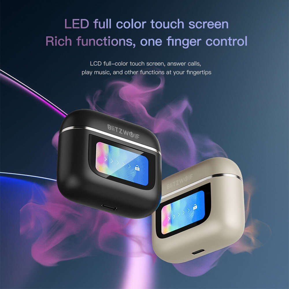 2Pcs - BlitzWolf BW-FYE16 LED Screen TWS Earbuds bluetooth Earphone Colorful Touch Screen Active Noi