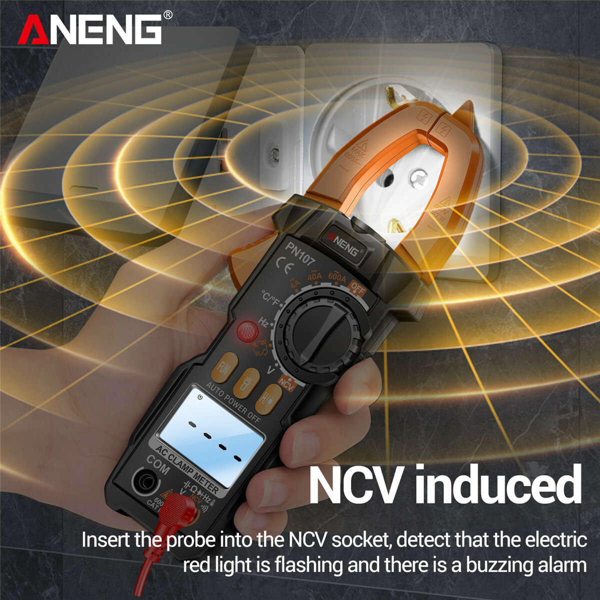 Yellow - Upgrade ANENG PN107 Multifunctional Clamp Meter with AC/DC Voltage AC Current Resistance Ca
