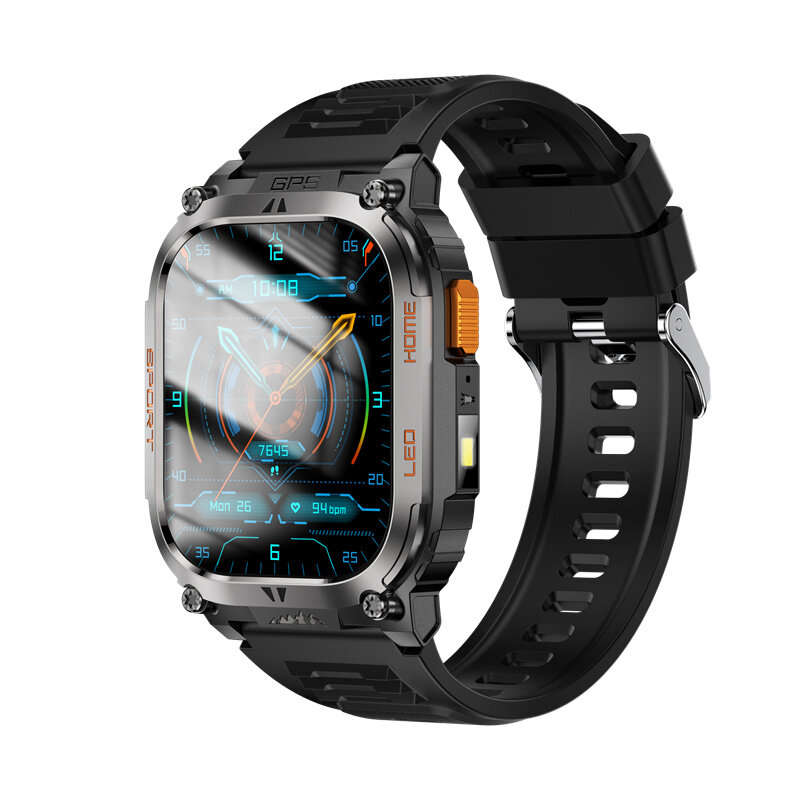 Black - QX18 2.01-inch HD Screen GPS Compass 630mAh Battery LED Flashlight Voice Assistant bluetooth