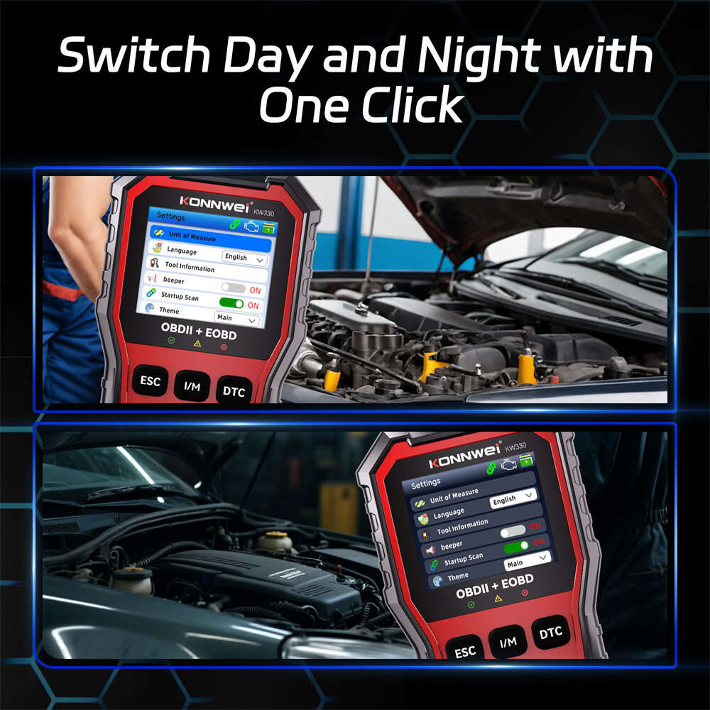 Red - KONNWEI KW330 OBDII EOBD CAN Engine Code Reader 2.8-inch TFT Screen Battery Test Multi-languag
