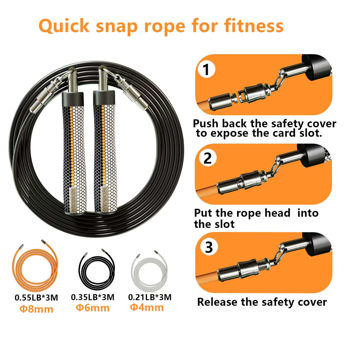 Black - Mogold Weighted Jump Ropes Adjustable Length Weights 360 Degree Spin Ergonomics Grip Skippin