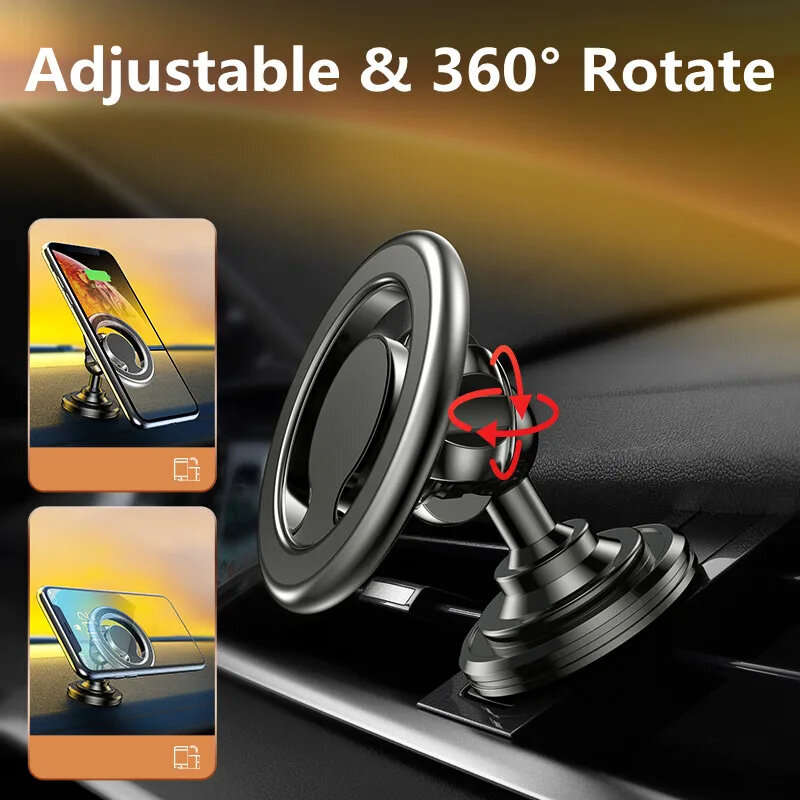 Silver-Rear Seat Mode - Mini Magnetic Car Phone Holder Stand 360 Rotary Support in Car for iPhone 15