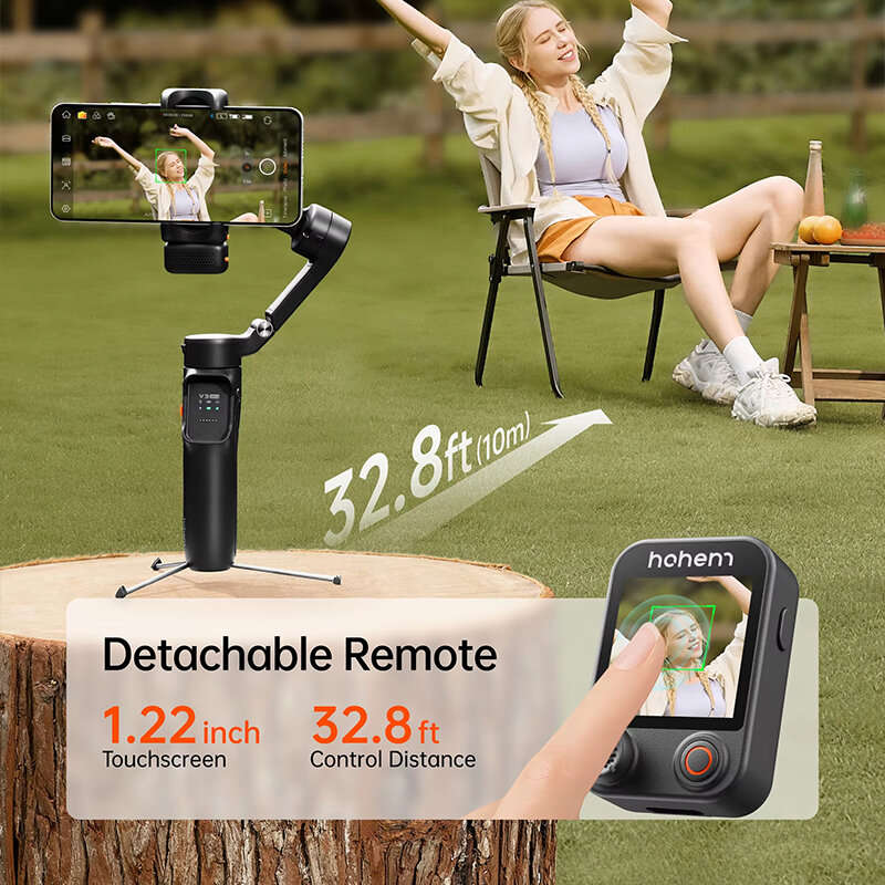 Black - Hohem iSteady V3 Ultra Gimbal Stabilizer for iPhone with AI Auto Tracking Detachable Touchsc