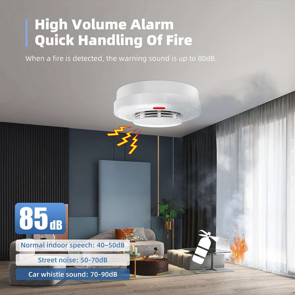 Tuya WiFi Smoke Detector Alarm Intelligent Wireless Home Fire Smoke Sensor Sound and Light APP Remot
