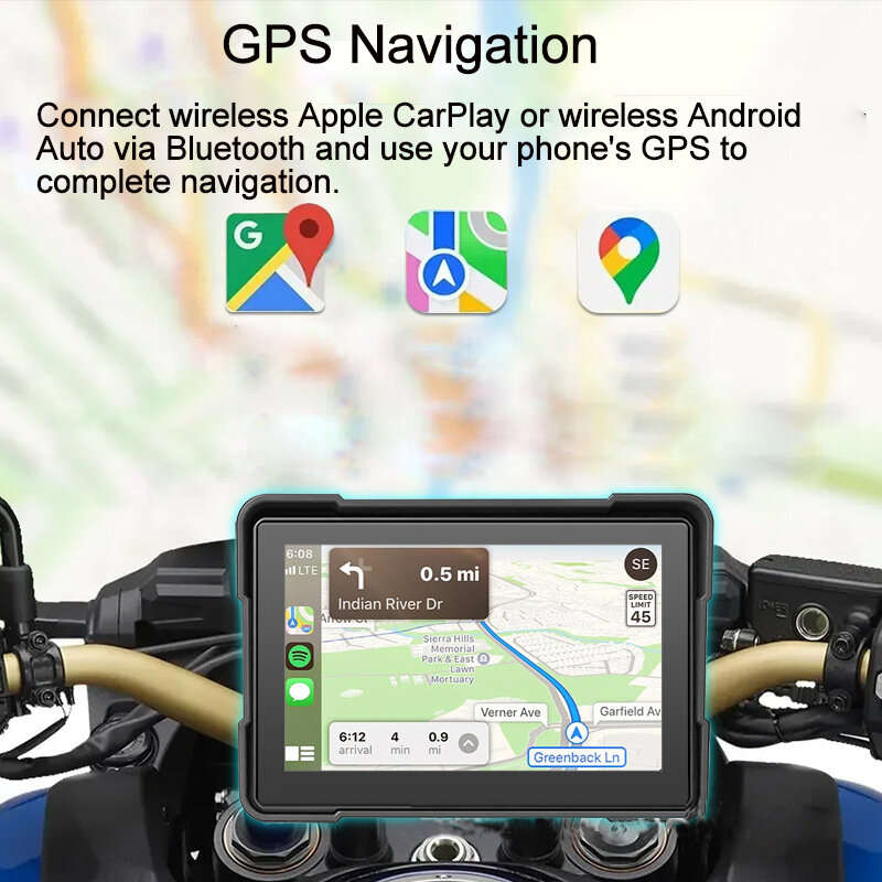 With Front Rear Camera - 5 Inch Motorcycle Touchscreen Wireless Carplay Player DVR Android Front Rea