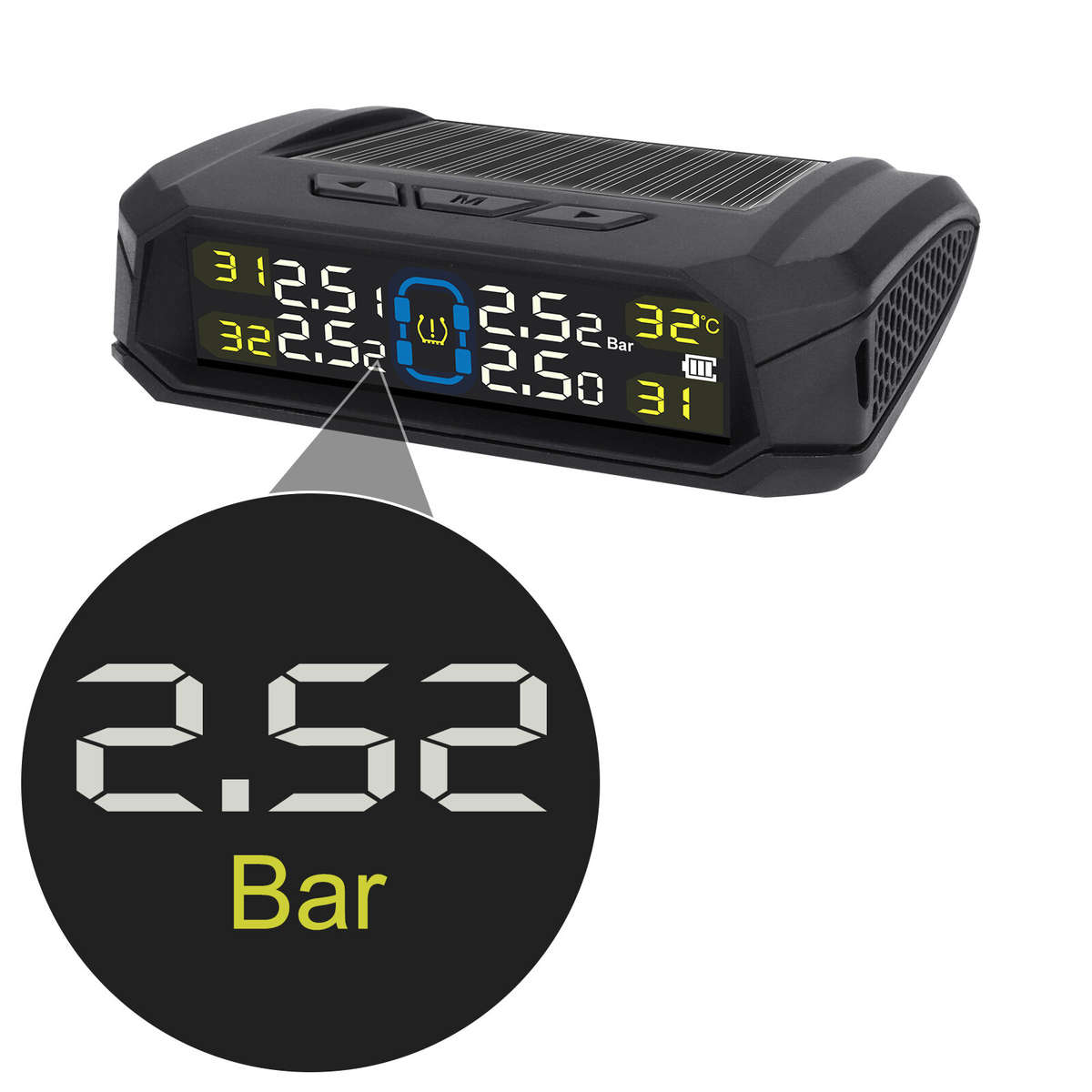 Internal - Solar-Powered Wireless TPMS 433.92MHz LED Display Car Tire Pressure Monitoring System wit