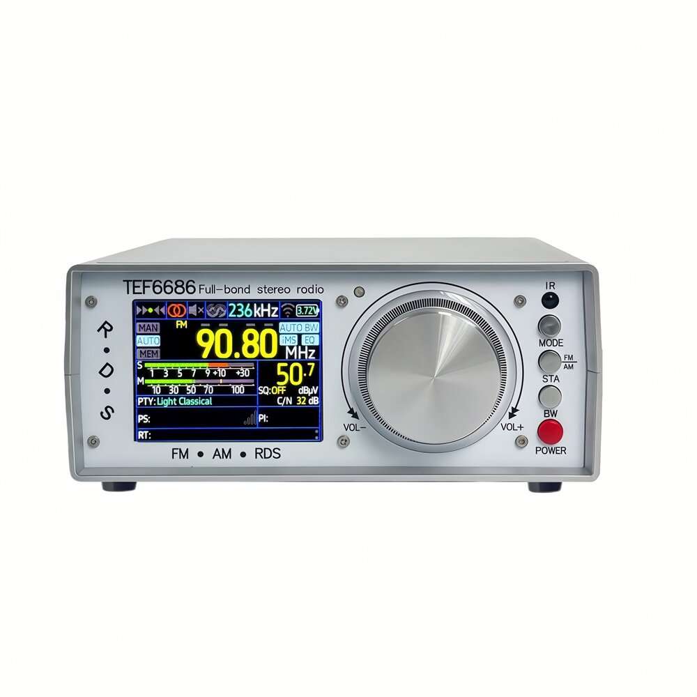Silver - TEF6686 Full Band Stereo Radio High Sensitivity FM AM SW LW Bluetooth Transmitter Infrared
