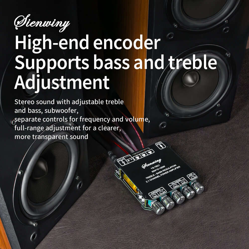 Black - YS-TB21 Bluetooth Digital Amplifier Board 2.1 Channel 200W High-Power Dual Audio 50W Dual-ch