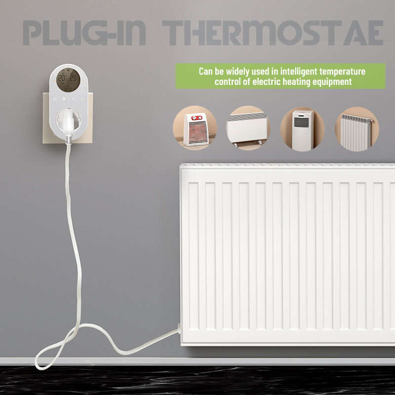 EU Plug - Smart WiFi Thermostat Temperature Controller Plug-in Electric Heater LCD Wireless High Fre