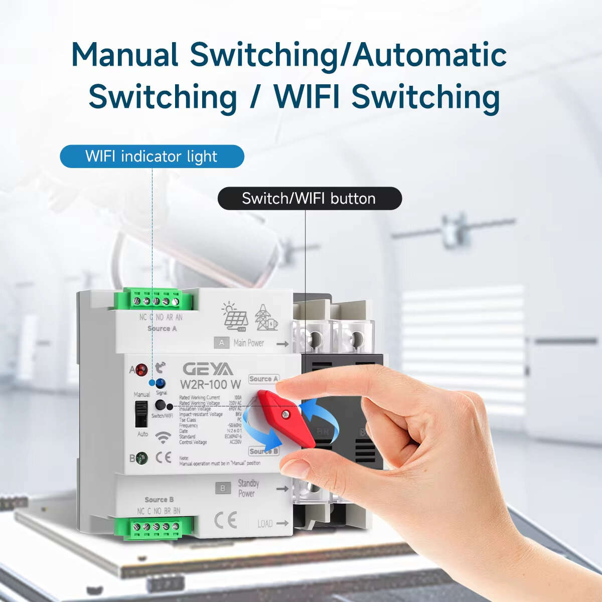 100A - GEYA Tuya WIFI Smart ATS 2P/3P/4P 230VAC Dual Power Automatic Transfer Switch Uninterrupted R