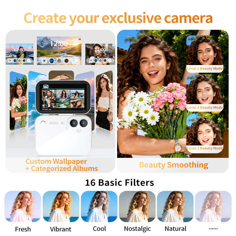 White+Lanyard - DC28S 12MP Flip Touch Screen Digital Camera 4K HD Video 180 Flip Selfie Screen 120 W