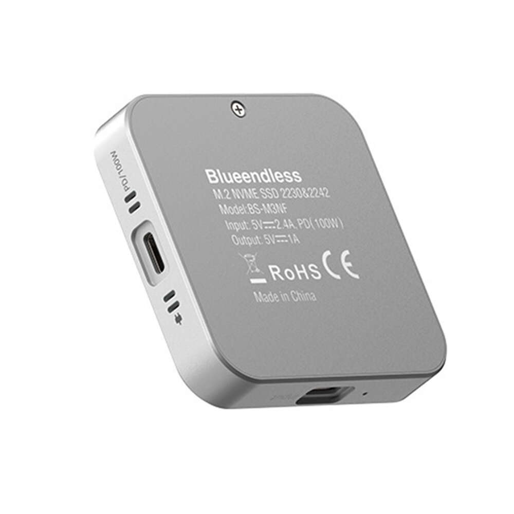 Grey - Blueendless Magnetic M.2 2230 2242 NVMe SSD Enclosure with Cooling Fan 100W PD Charging Type-