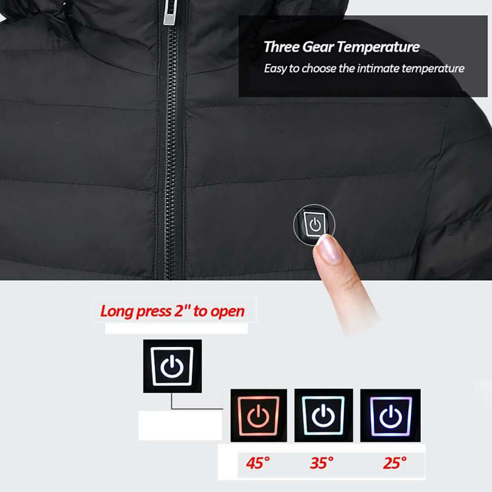 2XL - 2 Zone Electric Heated Jacket Winter Intelligent USB Rechargeable Heating Cotton Coat Motorcyc
